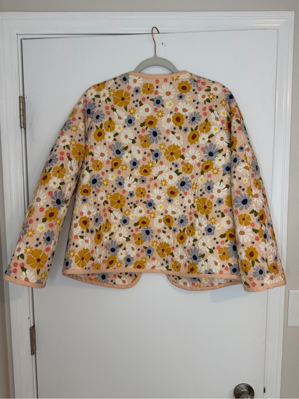 Floral Quilted Long Sleeve Jacket in Cream and Mustard Cottagecore Grandma - Picture 4 of 7